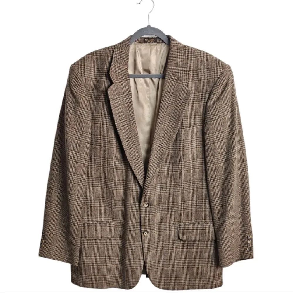 Vtg Cricketeer Camel Hair Wool Blend Classic Brown Checkered Men's Blazer